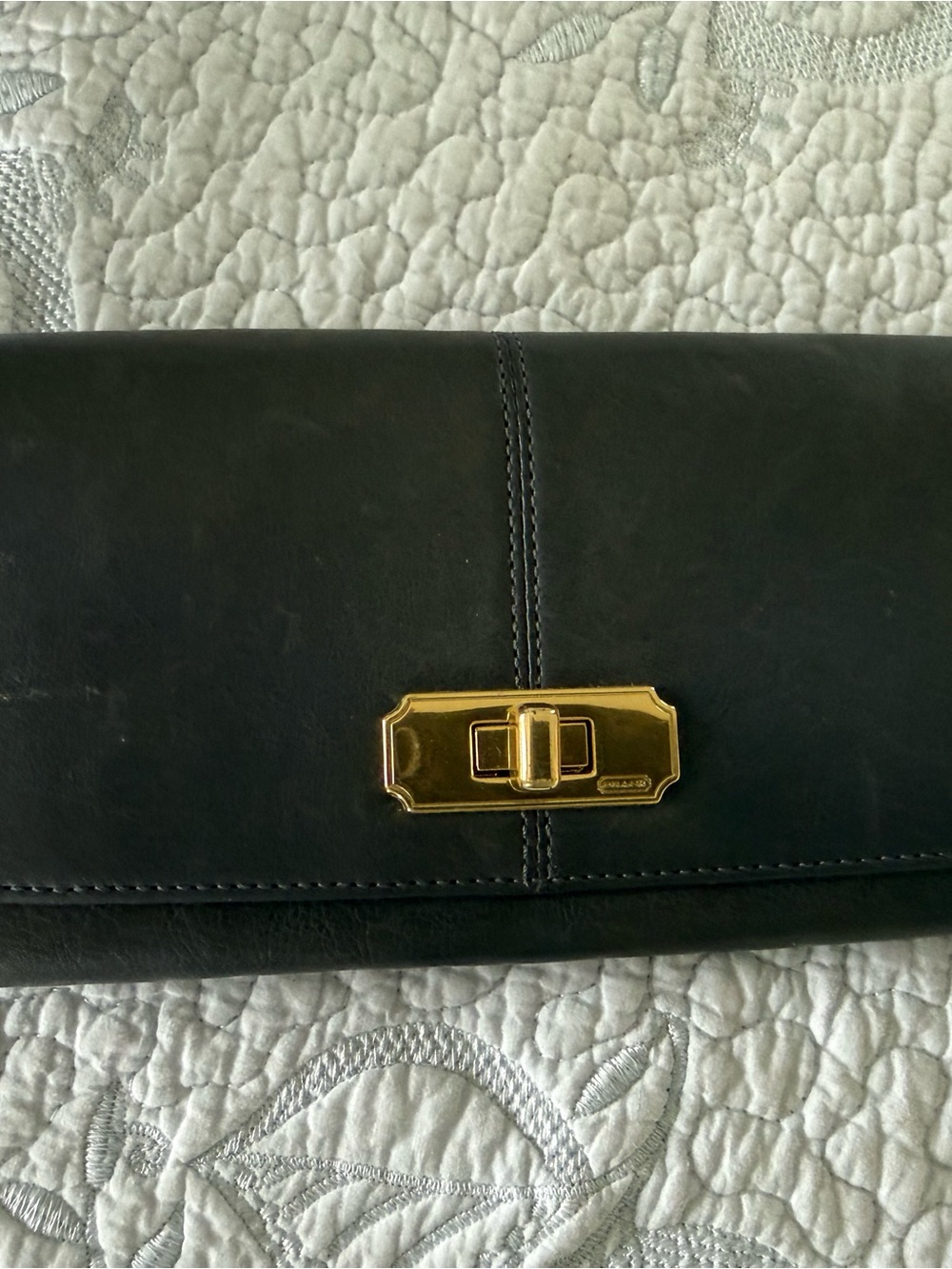 Coach Black Leather Clutch Wallet with Gold Hardware